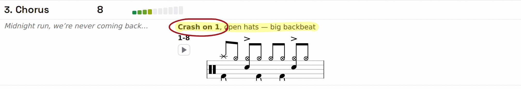 A section of a chart with red pen circles and arrows drawn over the notation using the markup layer