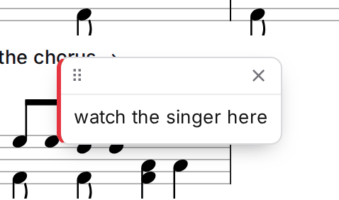 A sticky note on the chart with its drag handle, delete button and text.